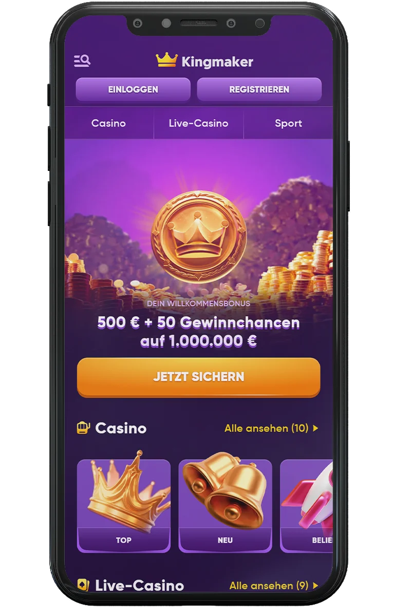 Screenshot eines Online-Casinos auf einem Mobiltelefon